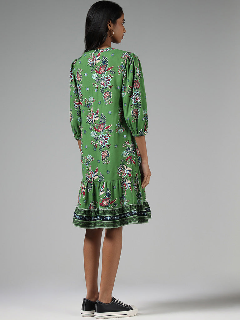 Bombay Paisley Floral Printed Green Dress