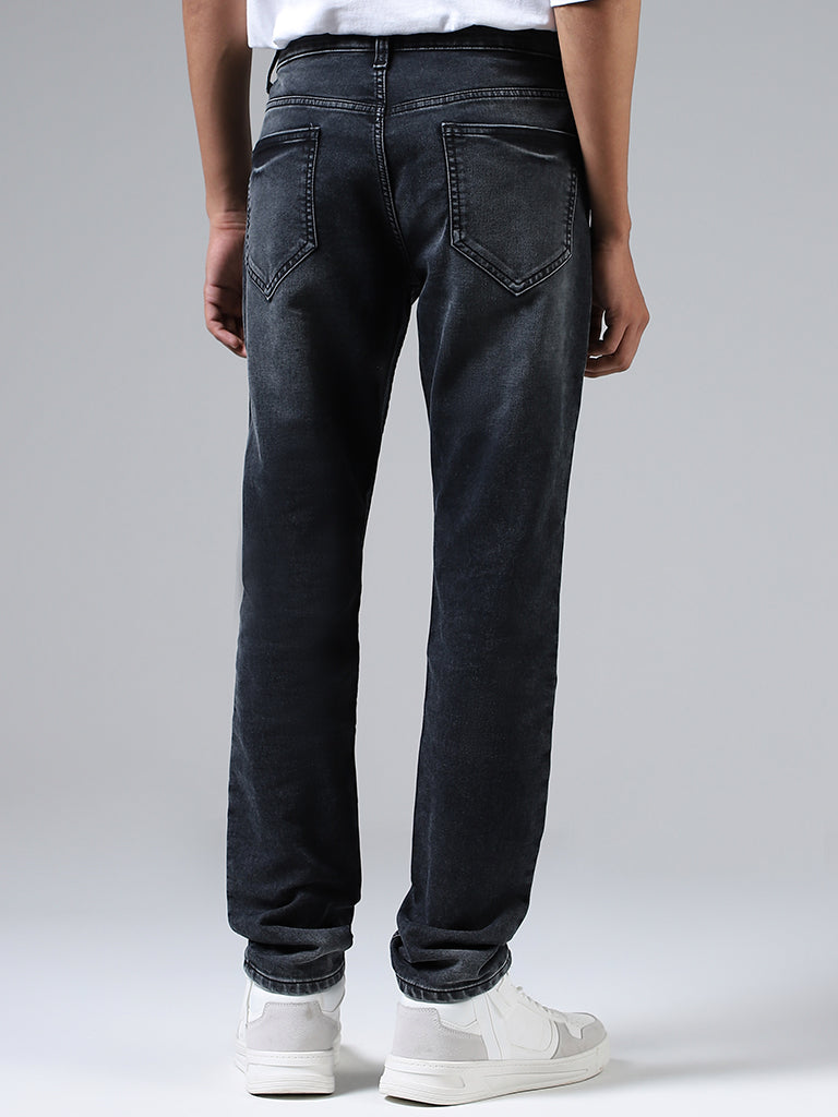 Nuon Charcoal Grey Washed Distressed Denim Jeans