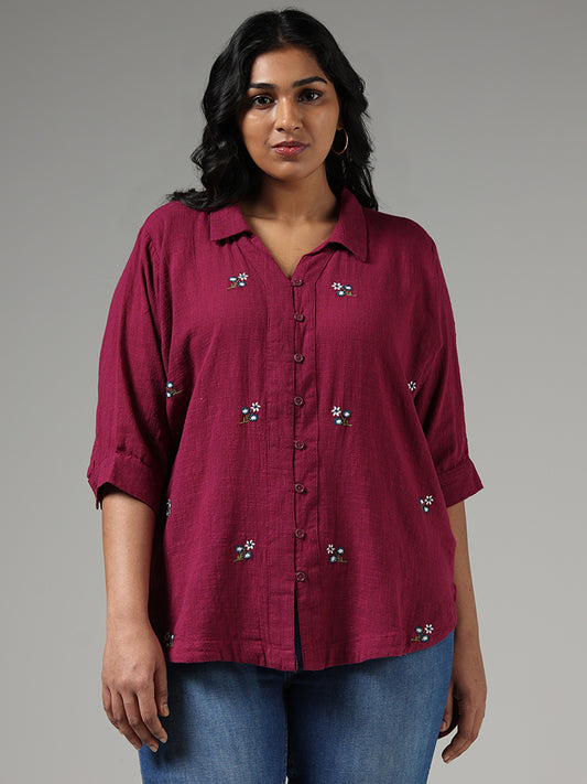 Gia Magenta Floral Embroidered Shirt