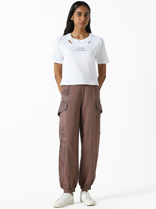 Studiofit Plain Chocolate Brown Elasticated Ankle Joggers