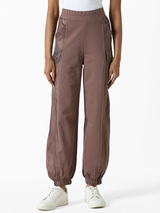 Studiofit Plain Chocolate Brown Elasticated Ankle Joggers