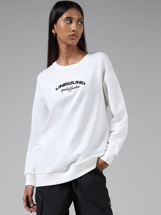 Studiofit White Typographic Sweatshirt