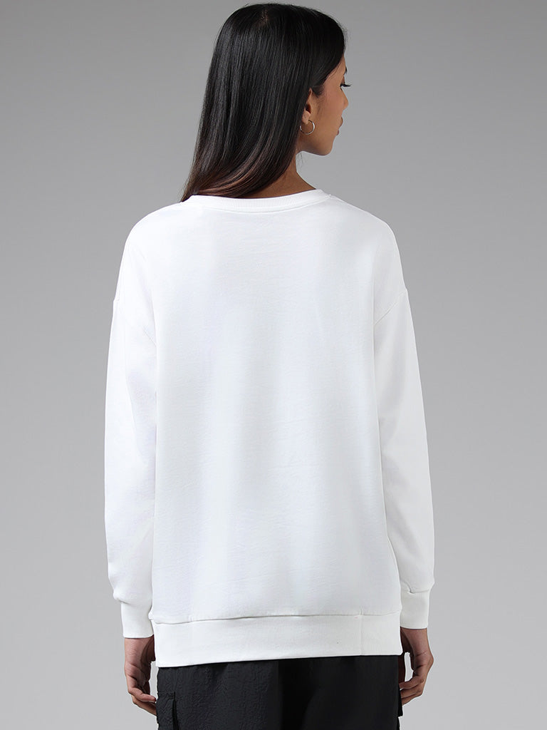 Studiofit White Typographic Sweatshirt