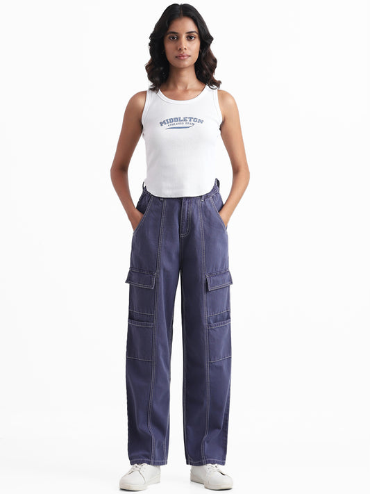 Nuon Prune Blue Straight - Fit Mid Rise Jeans