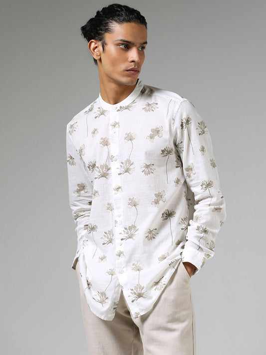 ETA Off White Floral Printed Resort Fit Shirt