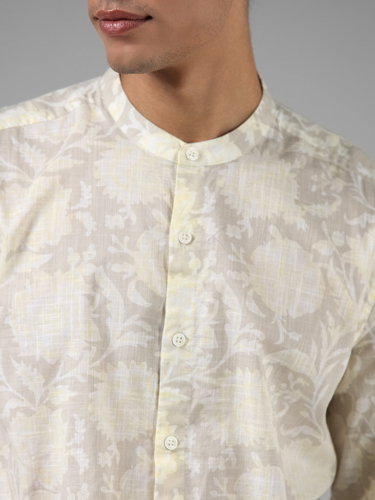 ETA Taupe Floral Printed Cotton Resort Fit Shirt