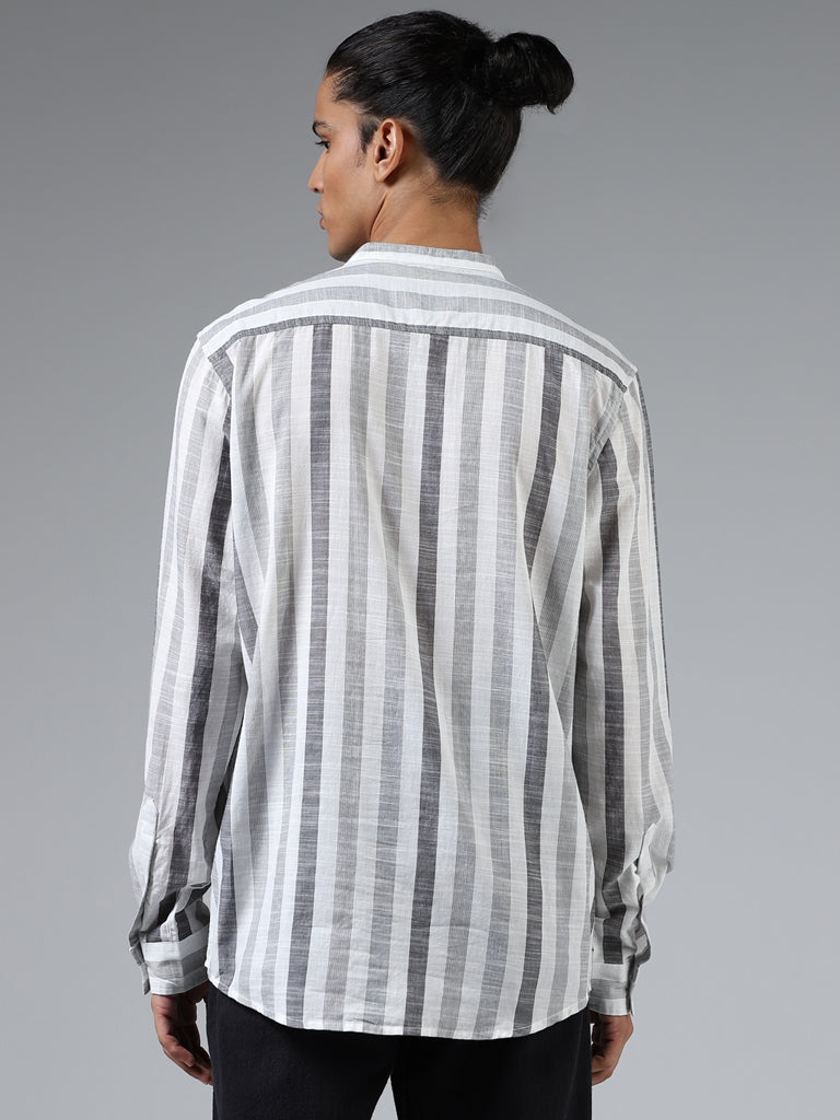 ETA Black & White Striped Cotton Resort Fit Shirt