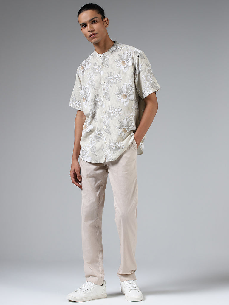 ETA Beige Floral Printed Relaxed Fit Shirt