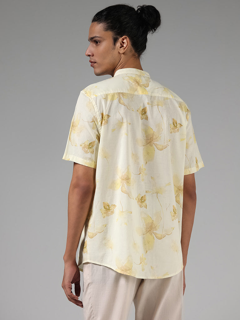 ETA Yellow Floral Printed Cotton Resort Fit Shirt