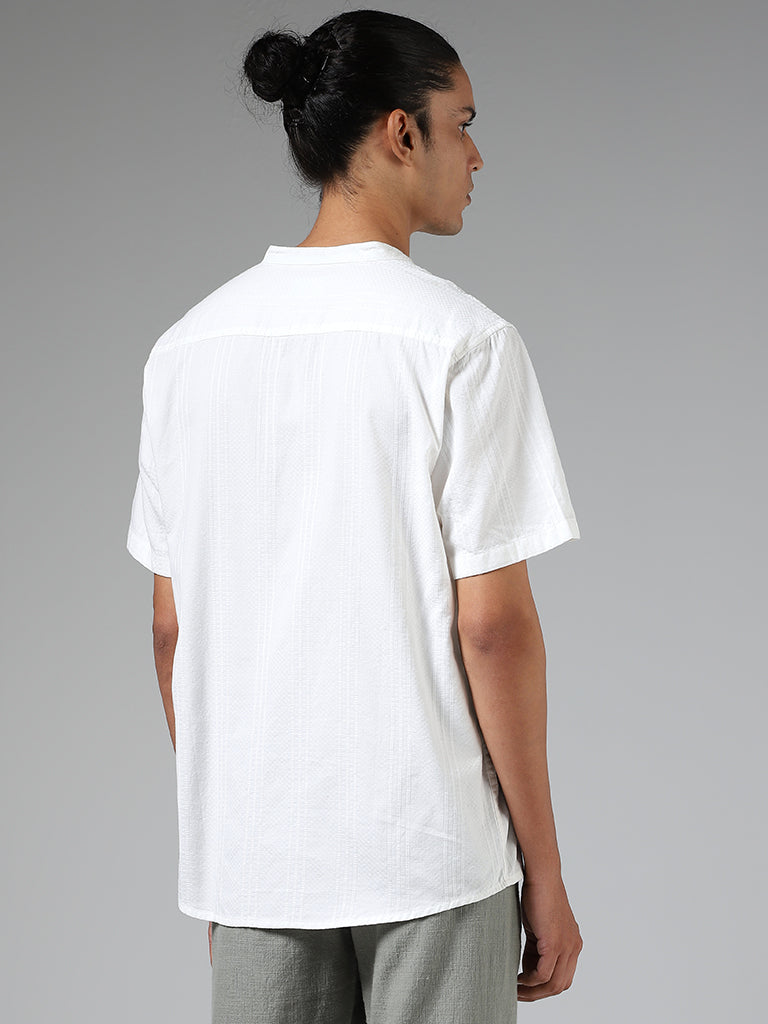 ETA Off White Self Striped Cotton Blend Resort Fit Shirt