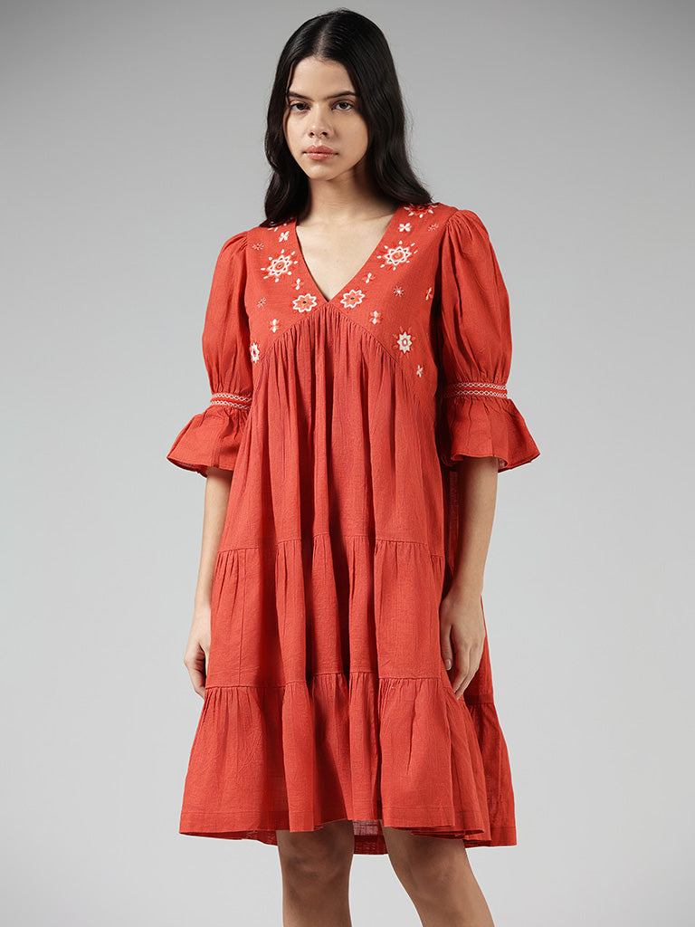 Orange online embroidered dress