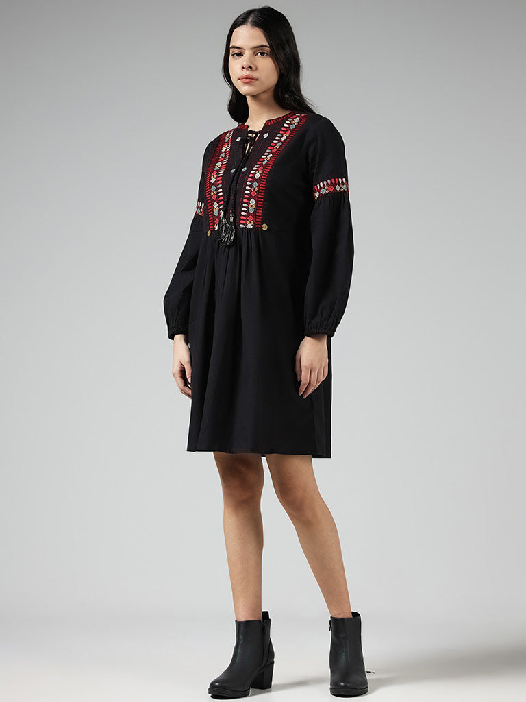 Bombay Paisley Black Embroidered Dress