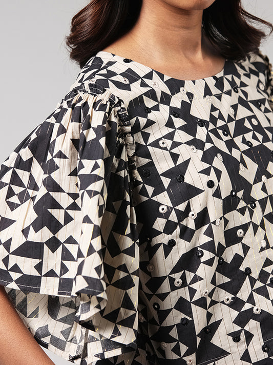Bombay Paisley Black Mirror Embroidered Top