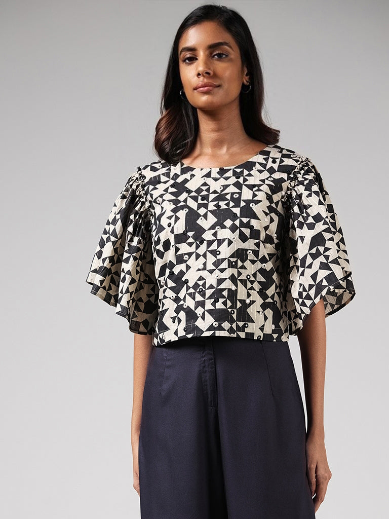 Bombay Paisley Black Mirror Embroidered Top