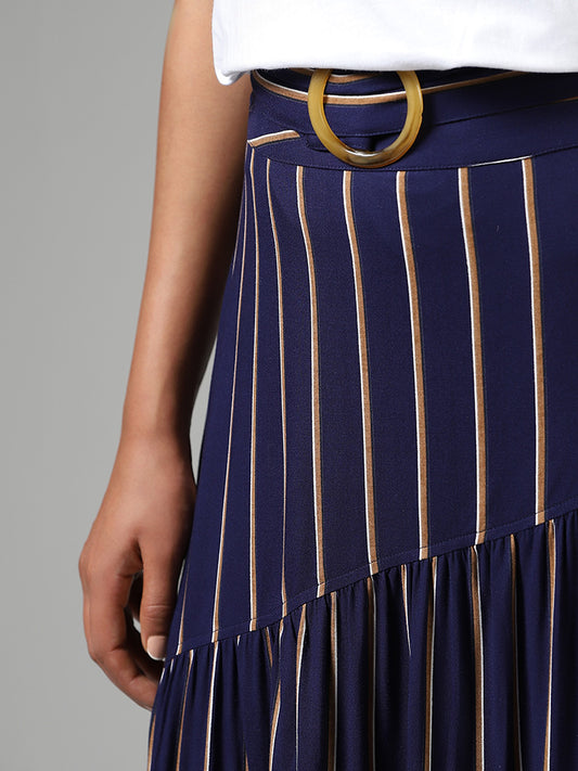 LOV Striped Asymmetric Blue Skirt