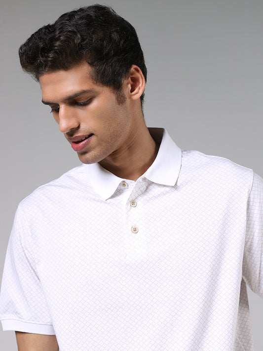 Ascot Off White Printed Relaxed Fit Polo T-Shirt