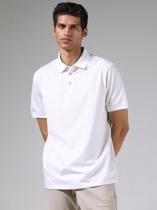 Ascot Off White Printed Relaxed Fit Polo T-Shirt
