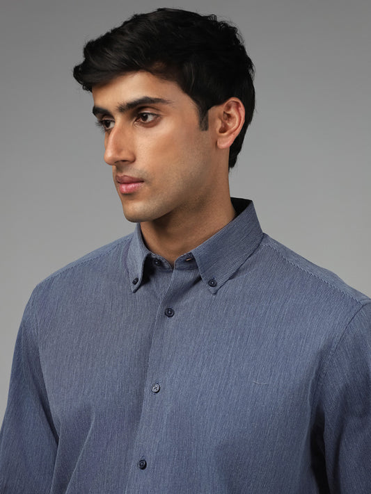 Ascot Blue Striped Cotton Relaxed-Fit Shirt