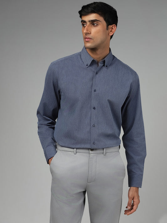 Ascot Blue Striped Cotton Relaxed Fit Shirt