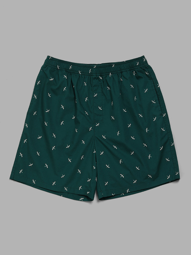 WES Lounge Green Printed Relaxed Fit Cotton Boxers