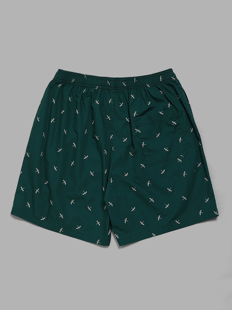 WES Lounge Green Printed Relaxed-Fit Cotton Boxers