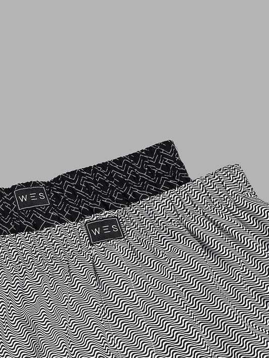 WES Lounge Black & White Relaxed-Fit Boxers - Pack of 2