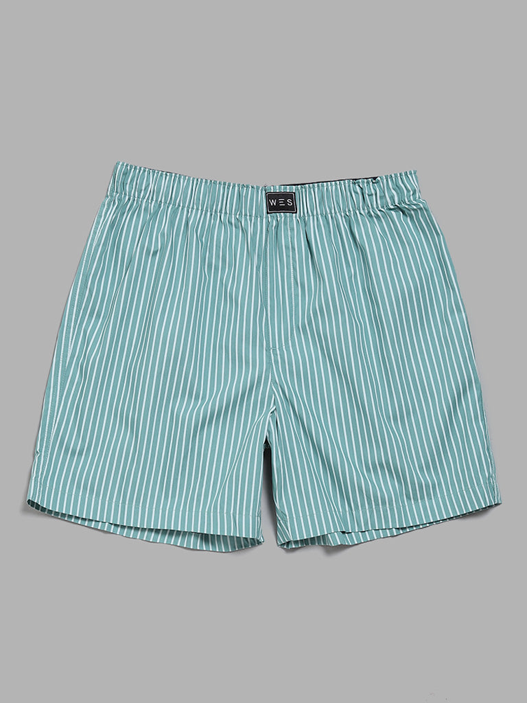 WES Lounge Striped & Printed Shades of Green Boxers - Pack of 2