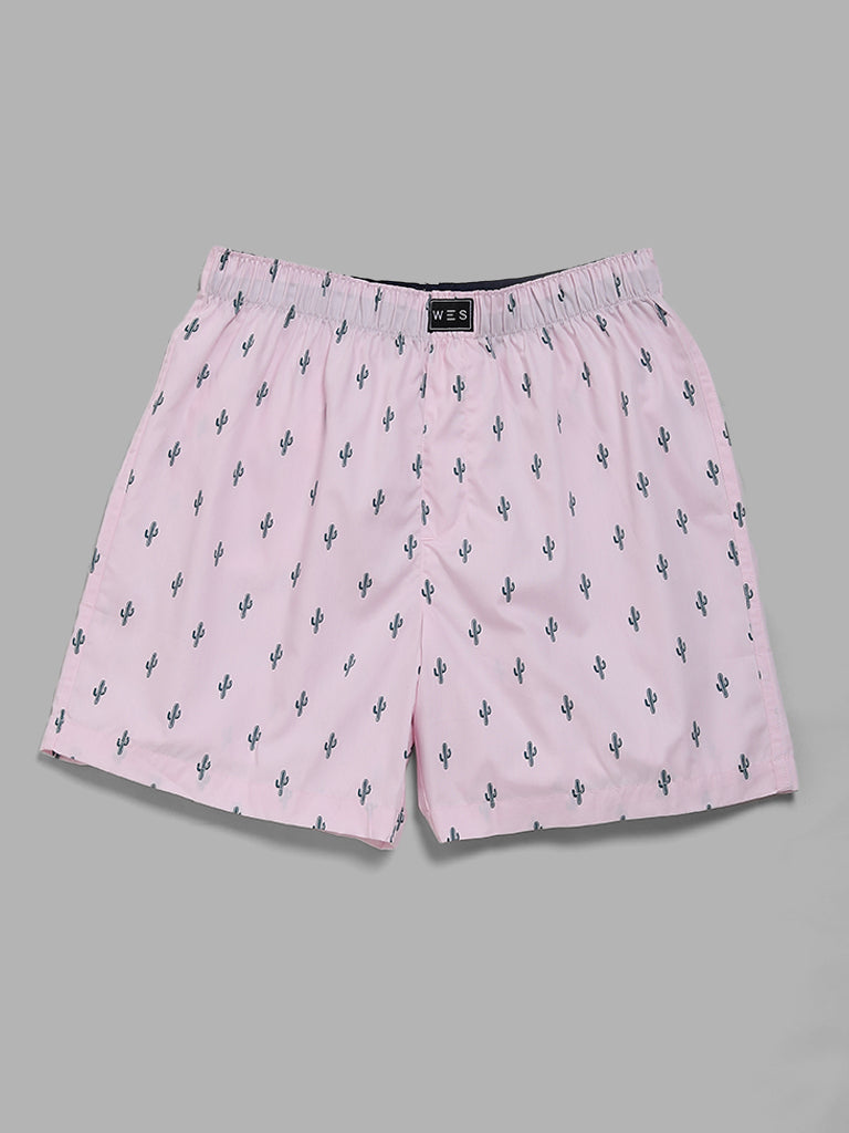 WES Lounge Pink Cactus Printed Cotton Boxers - Pack of 2