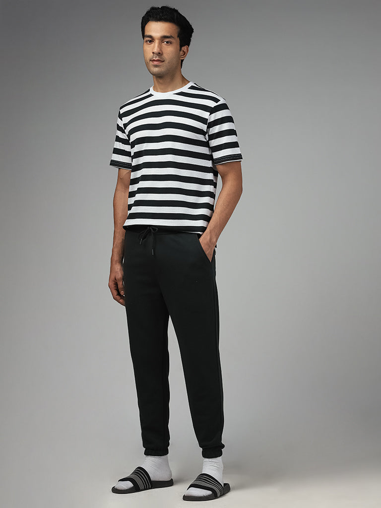 WES Lounge Dark Olive & White Striped Relaxed Fit T-Shirt