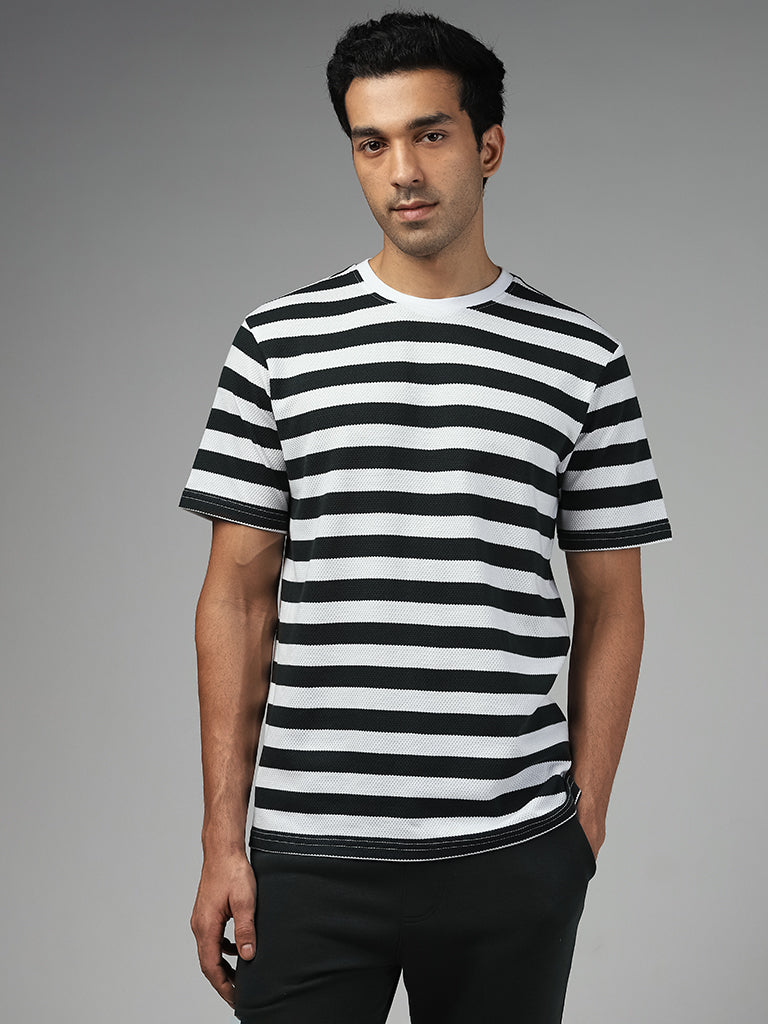 WES Lounge Dark Olive & White Striped Relaxed Fit T-Shirt