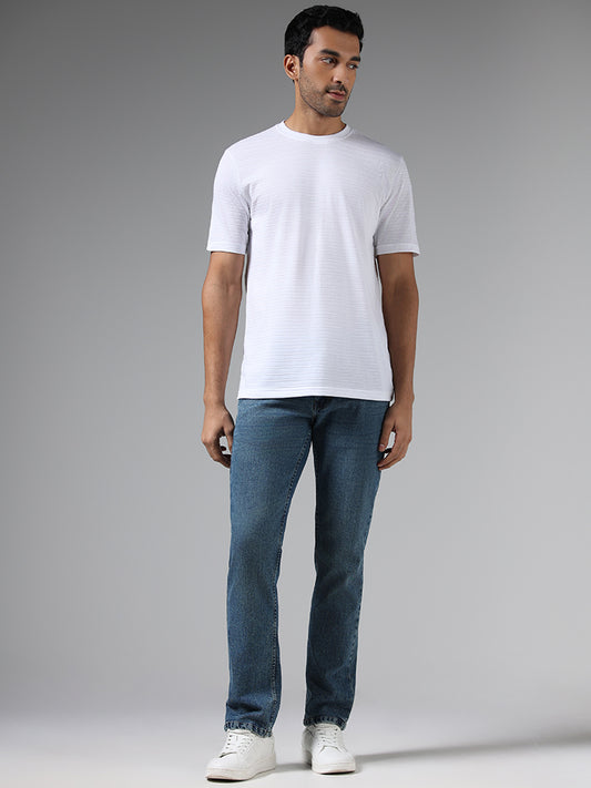 WES Lounge White Self-Textured Relaxed Fit T-Shirt