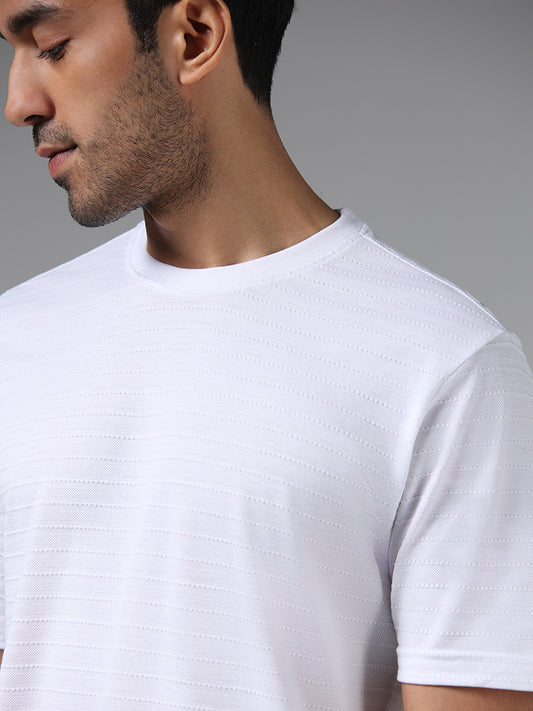 WES Lounge White Self-Textured Relaxed Fit T-Shirt