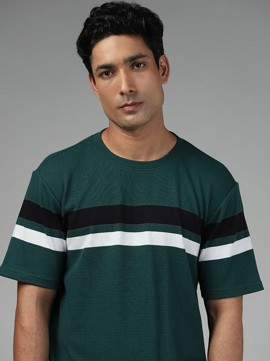 WES Lounge Striped Emerald Green Relaxed T-Shirt