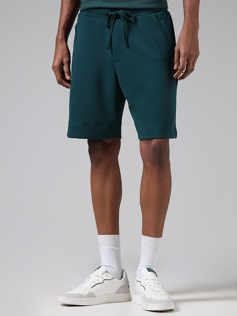 Studiofit Solid Green Relaxed Fit Running Shorts