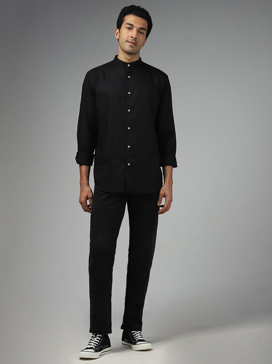 Ascot Solid Black Cotton Relaxed Fit Shirt