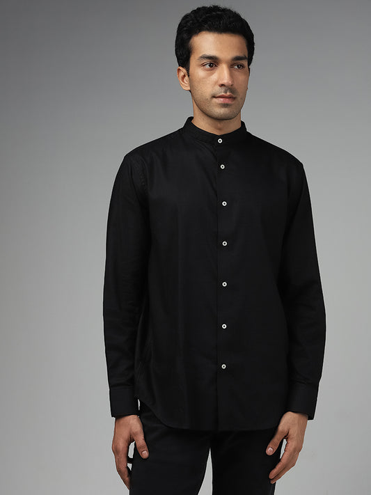 Ascot Solid Black Cotton Relaxed-Fit Shirt