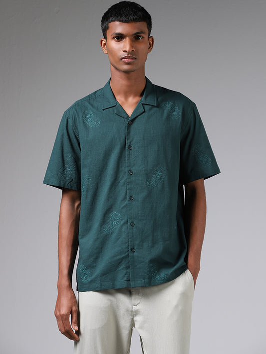 ETA Emerald Green Paisley Embroidered Relaxed-Fit Shirt
