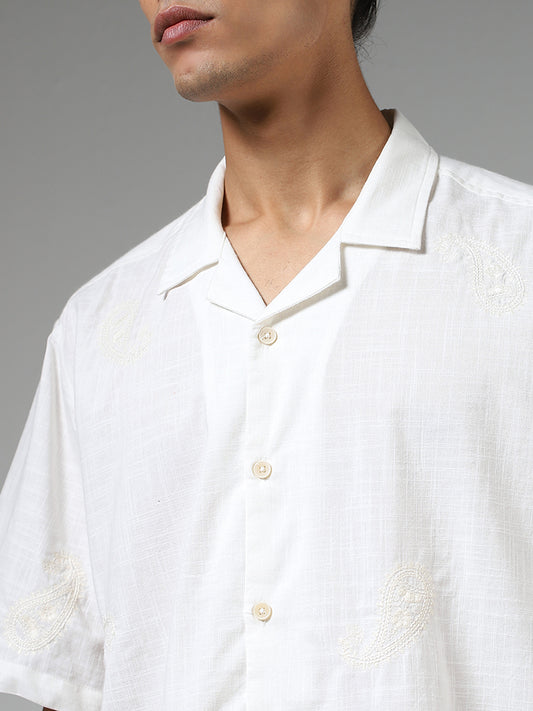 ETA Off White Paisley Embroidered Relaxed Fit Shirt