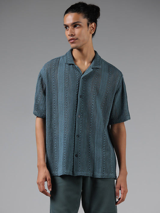ETA Emerald Green Crochet Cotton Resort-Fit Shirt