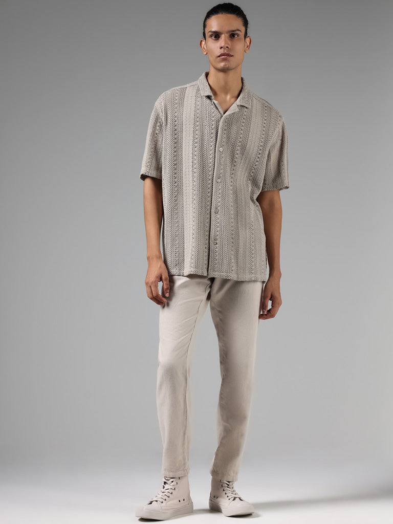 ETA Grey Crochet Cotton Resort Fit Shirt
