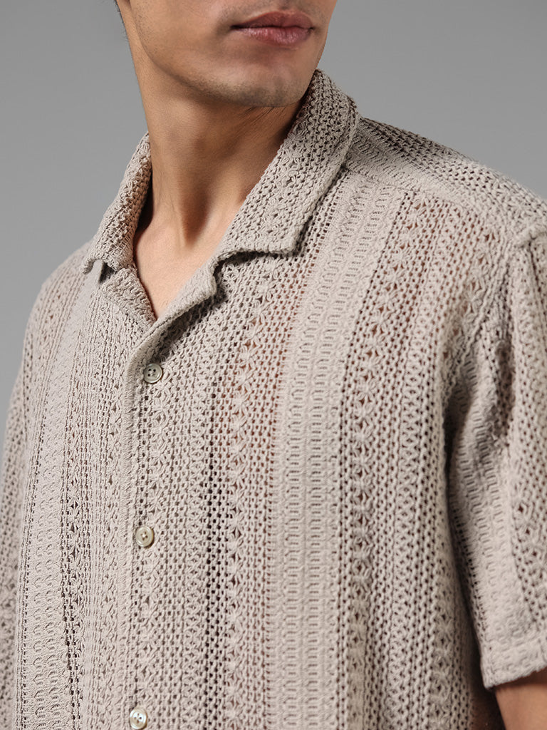 ETA Grey Crochet Cotton Resort Fit Shirt
