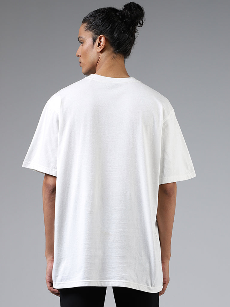 Nuon White Embroidered Relaxed Fit T-Shirt