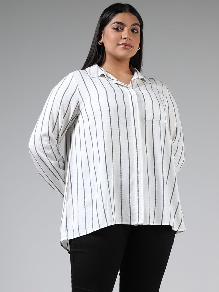 Gia Off White Striped High Low Shirt