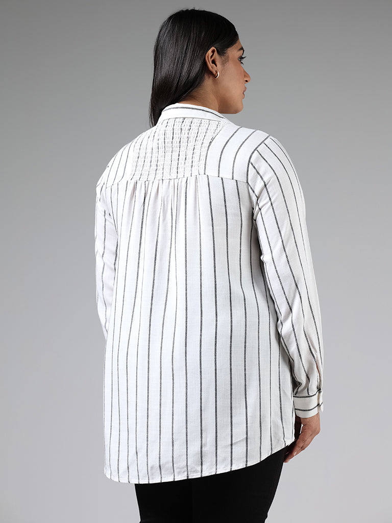 Gia Off White Striped High Low Shirt