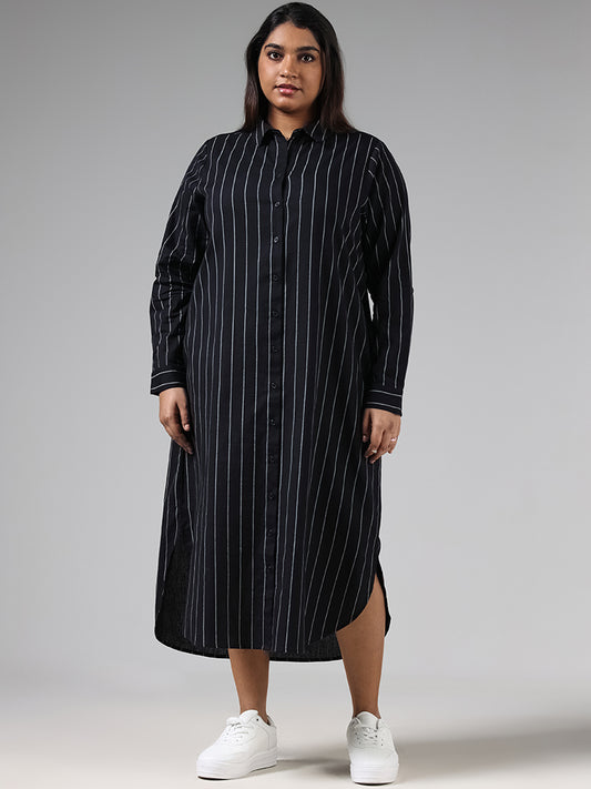 Gia Black Striped Shirt Dress