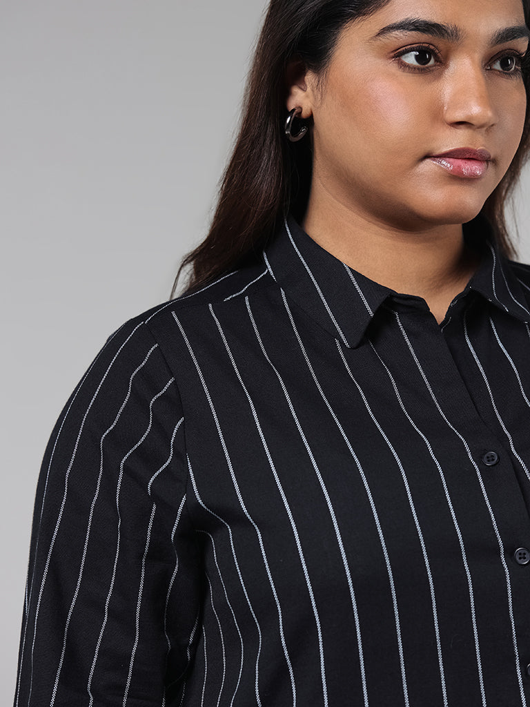 Gia Black Striped Shirt Dress