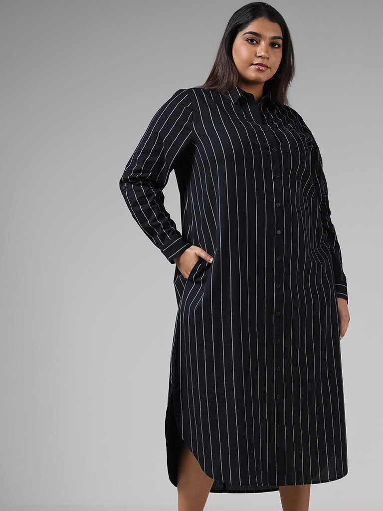 Gia Black Striped Shirt Dress