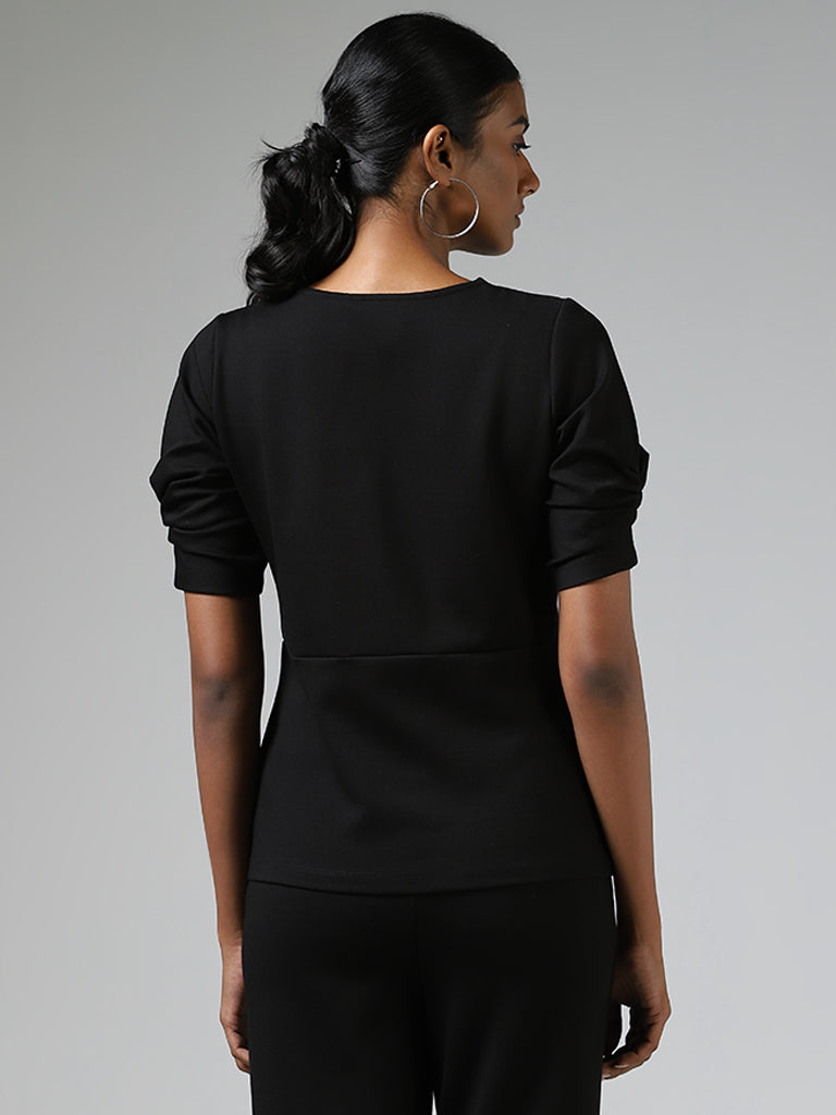 Wardrobe Black Solid V-Neck Top