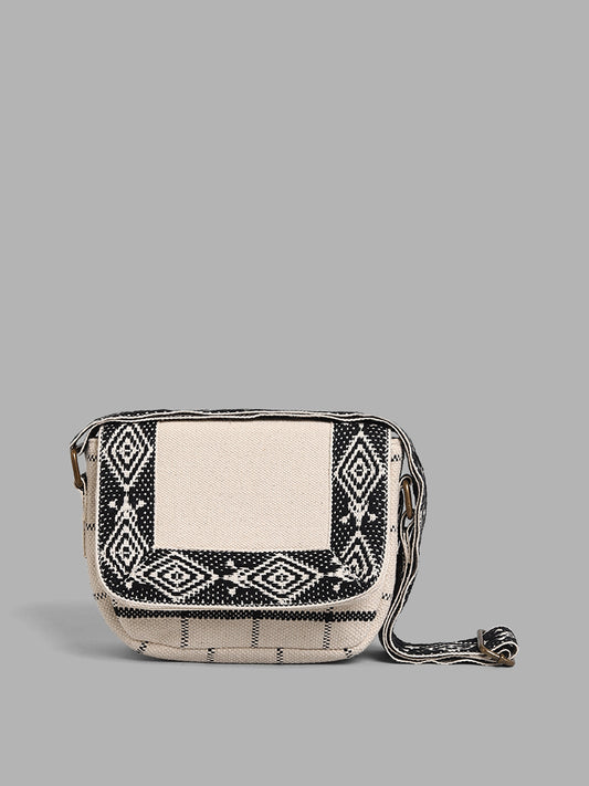 LOV Black & White Checked Jacquard Woven Sling Bag