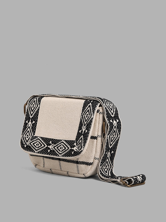 LOV Black & White Checked Jacquard Woven Sling Bag